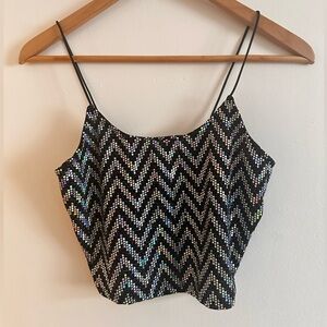 Sequin Chevron Black Crop Top
